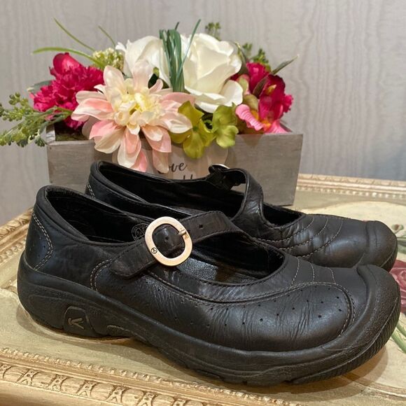 Keen Presidio Black Leather Cross Strap Mary Janes Sz 5.5 - Picture 3 of 15